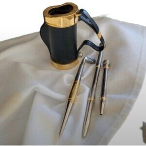Things Remembered Black Golf Bag Pen/Pencil Holder with Gold Colored Rim